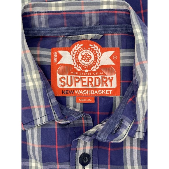 Superdry Men’s New Wash Basket Plaid Long Sleeve Button Down Shirt Blue Pink Med - Picture 3 of 9